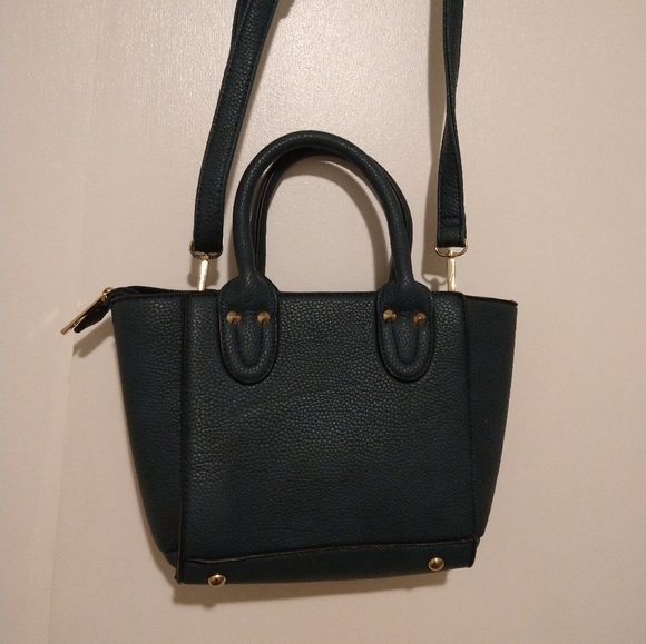 Faux leather buckle front crossbody satchel bag teal - Picture 3 of 4